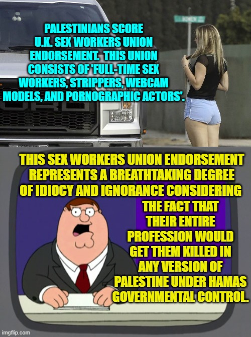Breathtaking ignorance actually does perfectly describe leftists. | PALESTINIANS SCORE U.K. SEX WORKERS UNION ENDORSEMENT.  THIS UNION CONSISTS OF 'FULL-TIME SEX WORKERS, STRIPPERS, WEBCAM MODELS, AND PORNOGRAPHIC ACTORS'. THIS SEX WORKERS UNION ENDORSEMENT REPRESENTS A BREATHTAKING DEGREE OF IDIOCY AND IGNORANCE CONSIDERING; THE FACT THAT THEIR ENTIRE PROFESSION WOULD GET THEM KILLED IN ANY VERSION OF PALESTINE UNDER HAMAS GOVERNMENTAL CONTROL. | image tagged in yep | made w/ Imgflip meme maker