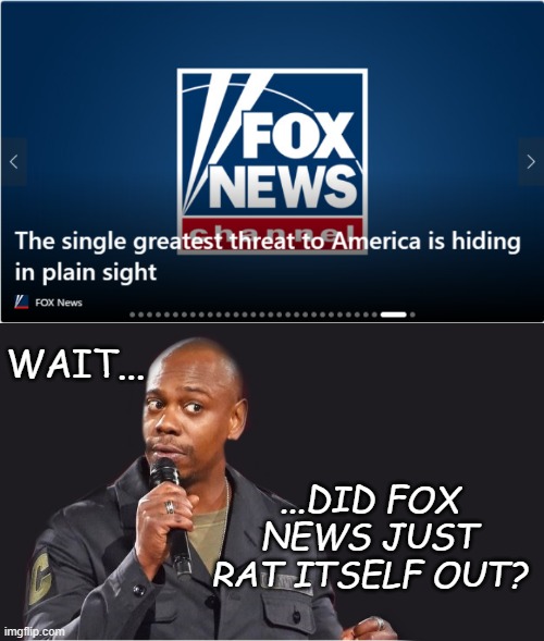 The difference between FOX and RT is getting smaller and smaller... | WAIT... ...DID FOX NEWS JUST RAT ITSELF OUT? | image tagged in comedian,fox news,traitors,propaganda | made w/ Imgflip meme maker