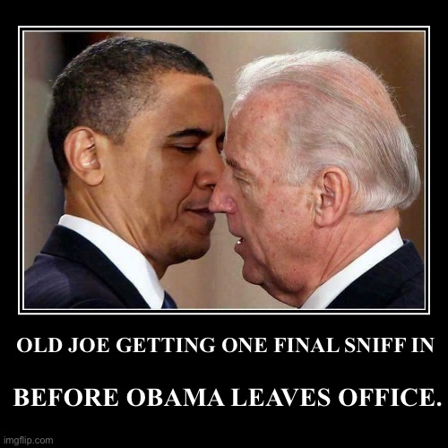 OLD JOE GETTING ONE FINAL SNIFF IN | BEFORE OBAMA LEAVES OFFICE. | image tagged in funny,demotivationals,joe biden | made w/ Imgflip demotivational maker