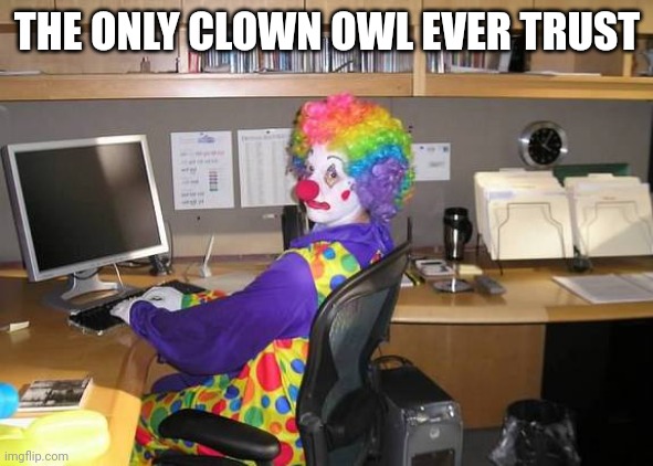 clown computer | THE ONLY CLOWN OWL EVER TRUST | image tagged in clown computer | made w/ Imgflip meme maker