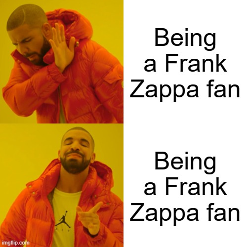 frank zappa fan | Being a Frank Zappa fan; Being a Frank Zappa fan | image tagged in memes,drake hotline bling,frank zappa | made w/ Imgflip meme maker