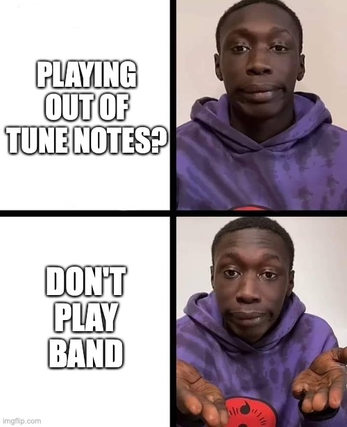 The Worse Way to Fix the Problem | PLAYING OUT OF TUNE NOTES? DON'T PLAY BAND | image tagged in khaby lame meme | made w/ Imgflip meme maker