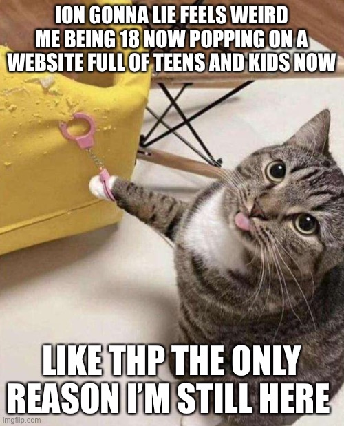 ION GONNA LIE FEELS WEIRD ME BEING 18 NOW POPPING ON A WEBSITE FULL OF TEENS AND KIDS NOW; LIKE THP THE ONLY REASON I’M STILL HERE | made w/ Imgflip meme maker