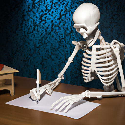 skeleton sitting at a table trying to write the perfect letter Blank Meme Template