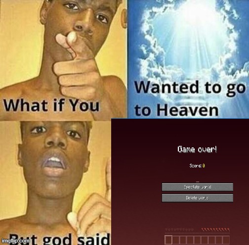if you spectate you become ghost i guess | image tagged in what if you wanted to go to heaven,minecraft,hardcore,craftmine,thing | made w/ Imgflip meme maker