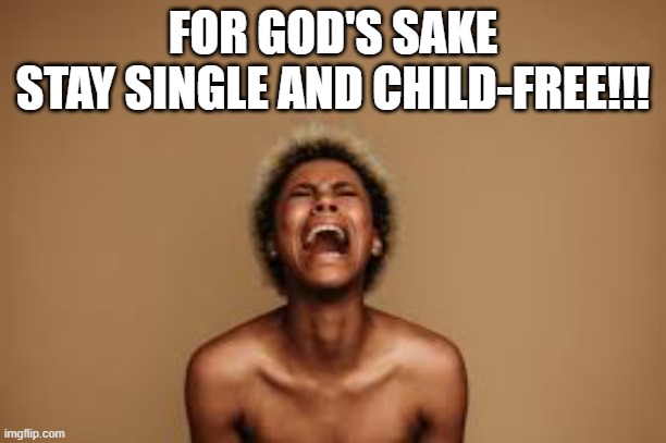 Black Woman | FOR GOD'S SAKE
STAY SINGLE AND CHILD-FREE!!! | image tagged in african american,african,black woman,black men,black lives matter | made w/ Imgflip meme maker