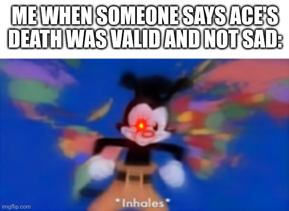 Weeeee | ME WHEN SOMEONE SAYS ACE'S DEATH WAS VALID AND NOT SAD: | image tagged in yakko inhale | made w/ Imgflip meme maker