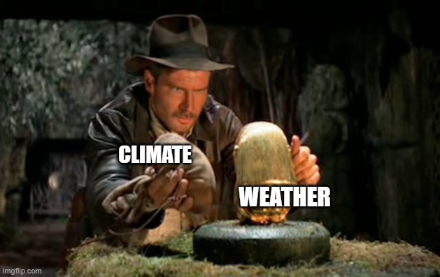 Indiana jones idol | CLIMATE; WEATHER | image tagged in indiana jones idol | made w/ Imgflip meme maker