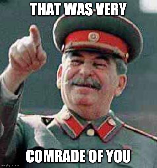 Stalin says | THAT WAS VERY COMRADE OF YOU | image tagged in stalin says | made w/ Imgflip meme maker