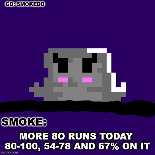 that was awesome ngl | MORE 8O RUNS TODAY 
80-100, 54-78 AND 67% ON IT | image tagged in smoke announcement thing | made w/ Imgflip meme maker