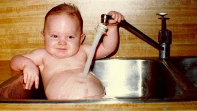 Baby bath in the sink Blank Meme Template