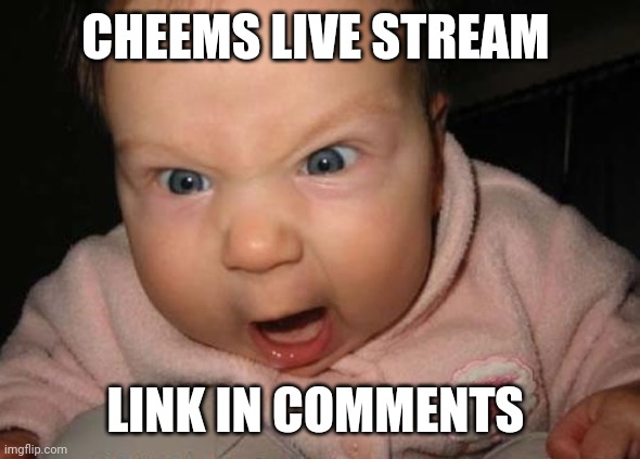 Fr | CHEEMS LIVE STREAM; LINK IN COMMENTS | image tagged in memes,evil baby | made w/ Imgflip meme maker