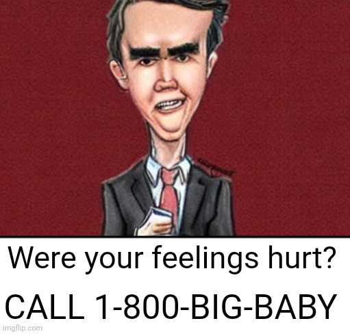 Tacky Lawyer | CALL 1-800-BIG-BABY; Were your feelings hurt? | image tagged in tacky lawyer | made w/ Imgflip meme maker