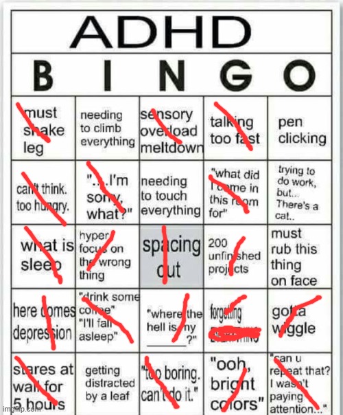 Redid it and got four bingos | image tagged in adhd bingo | made w/ Imgflip meme maker