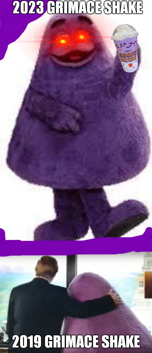 grimace shake is 2023 vs 2019 | 2023 GRIMACE SHAKE; 2019 GRIMACE SHAKE | image tagged in grimace,2023,vs,2019,winner | made w/ Imgflip meme maker