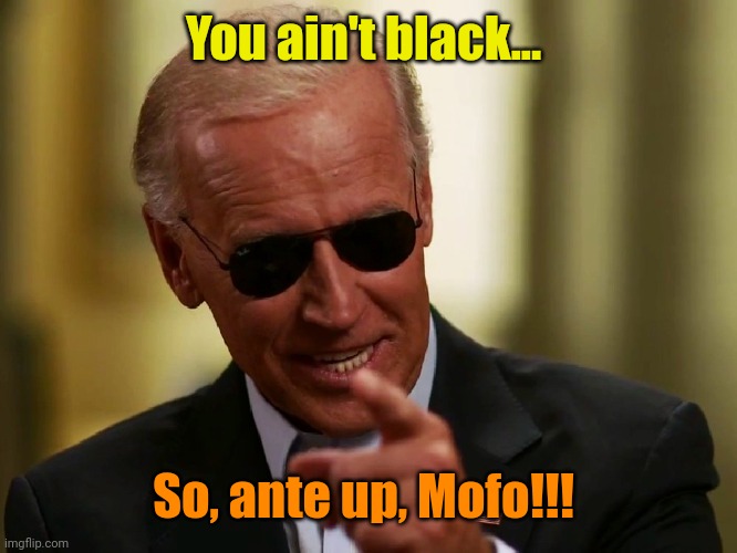 Cool Joe Biden | You ain't black... So, ante up, Mofo!!! | image tagged in cool joe biden | made w/ Imgflip meme maker