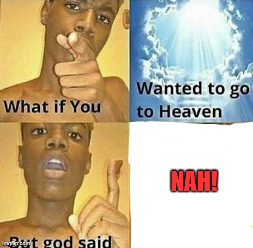 Nah | NAH! | image tagged in what if you wanted to go to heaven | made w/ Imgflip meme maker