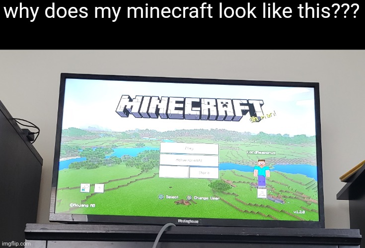 WHY DID MY GAME REVERT TO 1.2 WTH | why does my minecraft look like this??? | made w/ Imgflip meme maker
