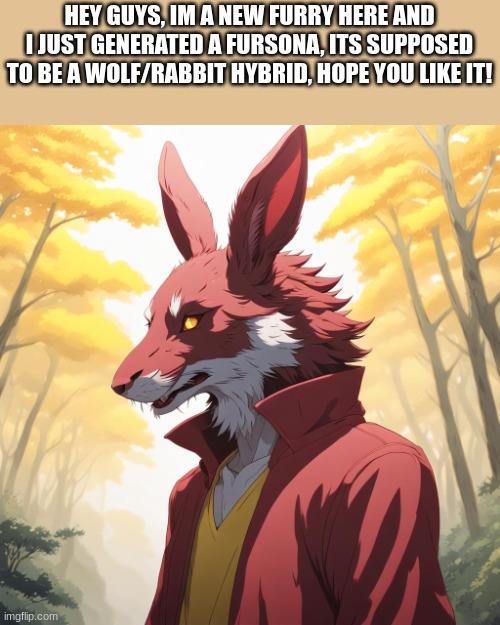 After many quizzes I have confirmed that I am a furry | HEY GUYS, IM A NEW FURRY HERE AND I JUST GENERATED A FURSONA, ITS SUPPOSED TO BE A WOLF/RABBIT HYBRID, HOPE YOU LIKE IT! | image tagged in furry,fursona,art,wolf,rabbit,hybrid | made w/ Imgflip meme maker