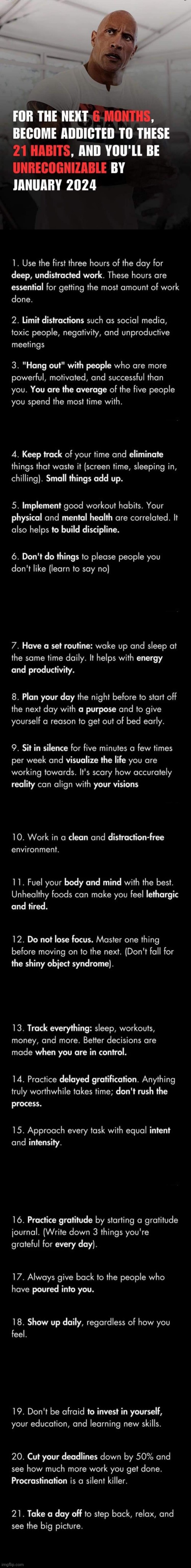 21 Habits To Become Unrecognizable In The Next 6 Months :> | image tagged in simothefinlandized,masculinity,self-improvement,infographic,tutorial | made w/ Imgflip meme maker