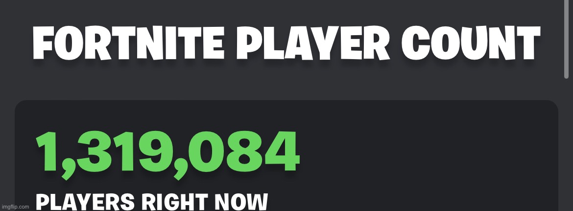 Think Fortnite is dead tell that to the 1,319,084 player who are on now | image tagged in fortnite | made w/ Imgflip meme maker