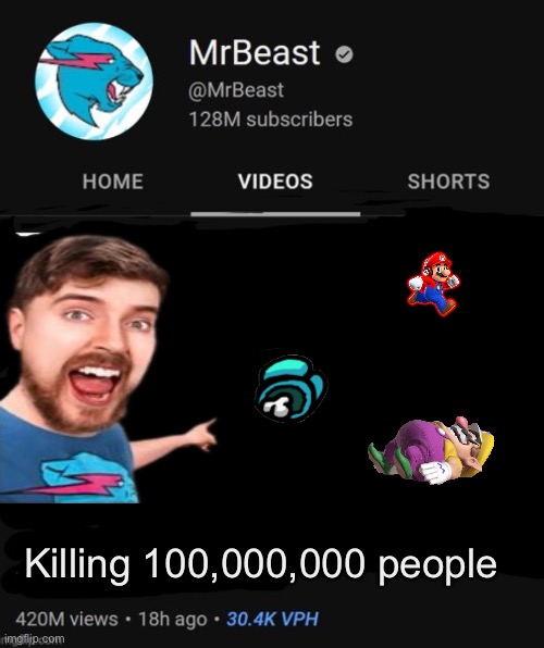 Mr beast | Killing 100,000,000 people | image tagged in mrbeast thumbnail template | made w/ Imgflip meme maker