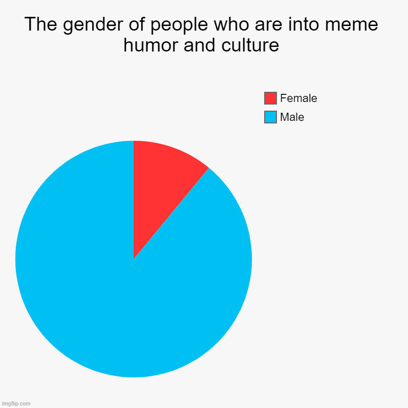 Let's face it, it's mostly dudes who are into memes | The gender of people who are into meme humor and culture | Male, Female | image tagged in charts,pie charts,memes,meme culture,meme humor | made w/ Imgflip chart maker