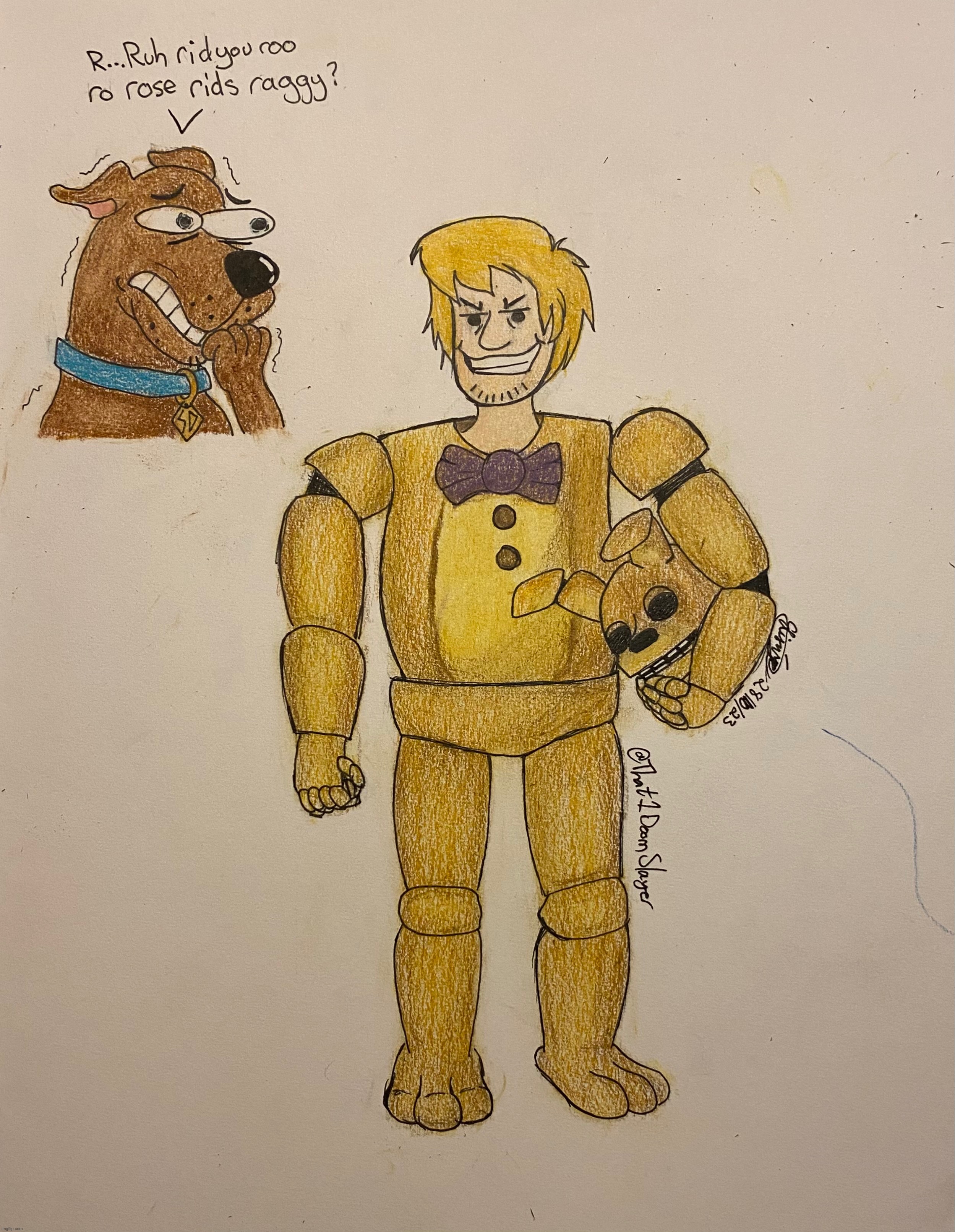 DAMMIT I DIDNT SEE THE ERASER FUZZIES UNTIL NOW AND IM TOO LAZY TO TAKE ANOTHER PICTURE | image tagged in fnaf movie,shaggy,william afton | made w/ Imgflip meme maker