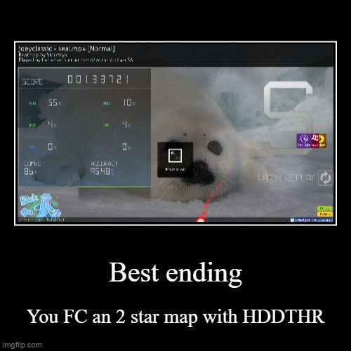 osu! ending #1 | Best ending | You FC an 2 star map with HDDTHR | image tagged in funny | made w/ Imgflip demotivational maker