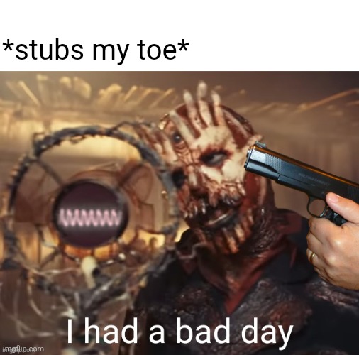 That's it, can't stub your toe in a coffin last I checked | *stubs my toe* | image tagged in i had a bad day | made w/ Imgflip meme maker
