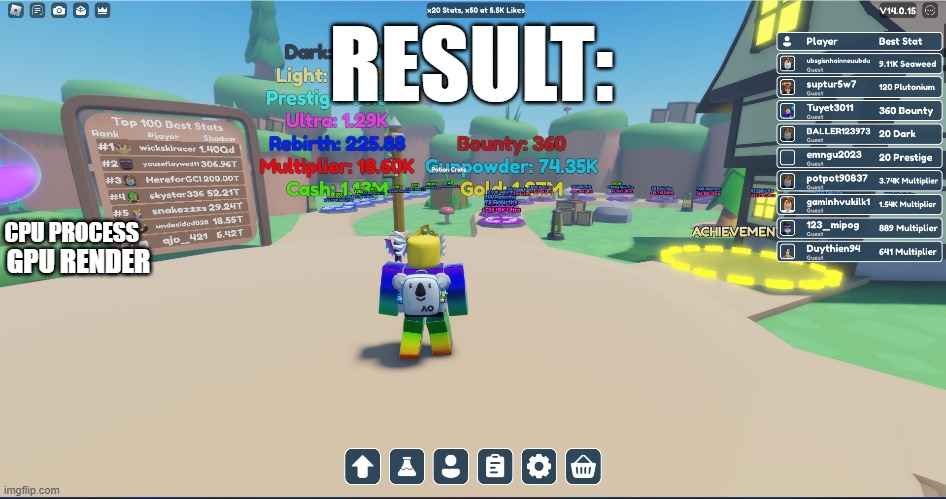 How computers render 3D | RESULT:; CPU PROCESS; GPU RENDER | image tagged in roblox,computer | made w/ Imgflip meme maker