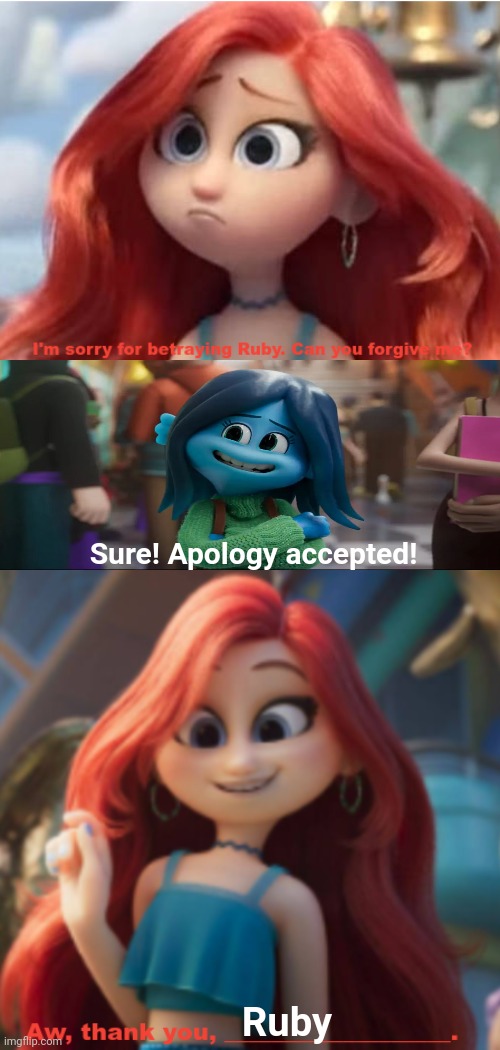 Ruby Gillman accepts Chelsea's apology | Sure! Apology accepted! Ruby | image tagged in who accepts chelsea van der zee's apology,rubygillmanteenagekraken | made w/ Imgflip meme maker