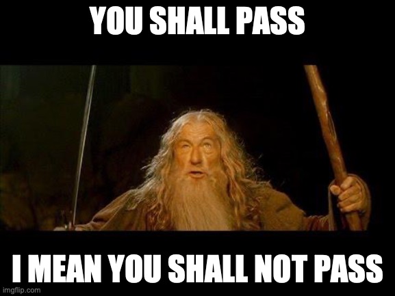 when you say the wrong thing | YOU SHALL PASS; I MEAN YOU SHALL NOT PASS | image tagged in you shall not pass | made w/ Imgflip meme maker