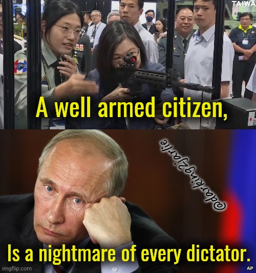 Stop breaking dreams of dictators you gun loving self reliant bigots! | A well armed citizen, @darking2jarlie; Is a nightmare of every dictator. | image tagged in dictator,china,fascism,communism,america,guns | made w/ Imgflip meme maker