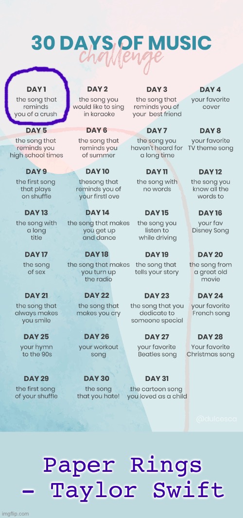 Fine I guess I’ll do this too | Paper Rings - Taylor Swift | image tagged in music challenge | made w/ Imgflip meme maker