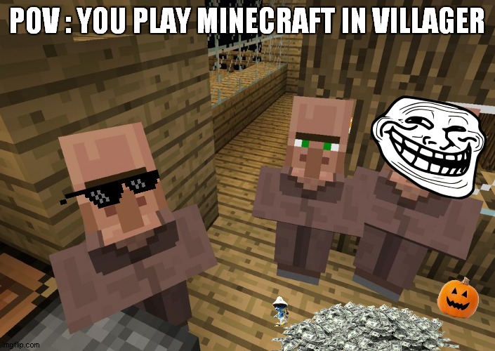 pov : you play minecraft in villager | POV : YOU PLAY MINECRAFT IN VILLAGER | image tagged in minecraft villagers | made w/ Imgflip meme maker