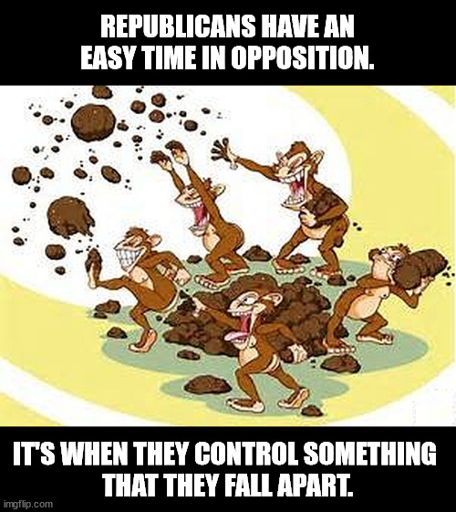 REPUBLICANS HAVE AN EASY TIME IN OPPOSITION. IT'S WHEN THEY CONTROL SOMETHING 
THAT THEY FALL APART. | image tagged in republicans,criticism,easy,incompetence | made w/ Imgflip meme maker