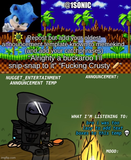 bro i was too lazy to add text boxes to this temp 💀 | image tagged in nugget_entertainment announcement | made w/ Imgflip meme maker