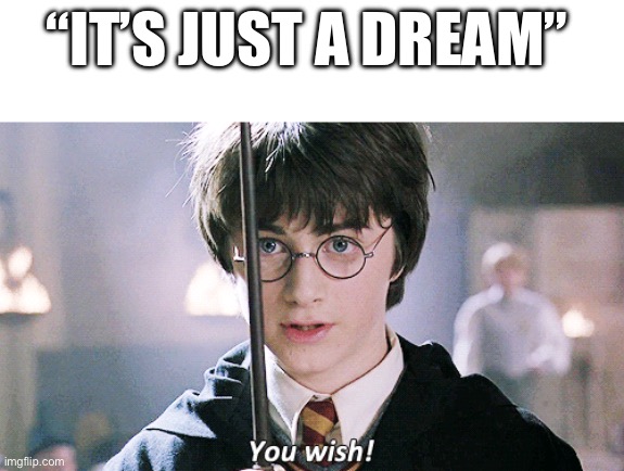 Poor ‘arry pot’oh | “IT’S JUST A DREAM” | image tagged in harry potter,dream | made w/ Imgflip meme maker
