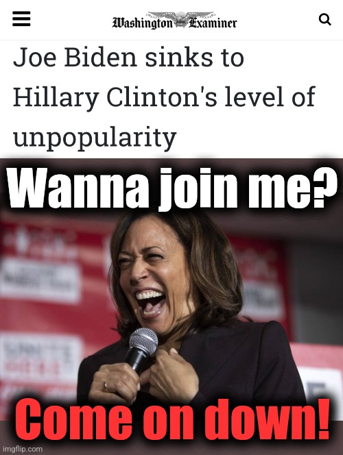 The diversity hyena | Wanna join me? Come on down! | image tagged in kamala laughing,memes,popularity,joe biden,hillary clinton,democrats | made w/ Imgflip meme maker