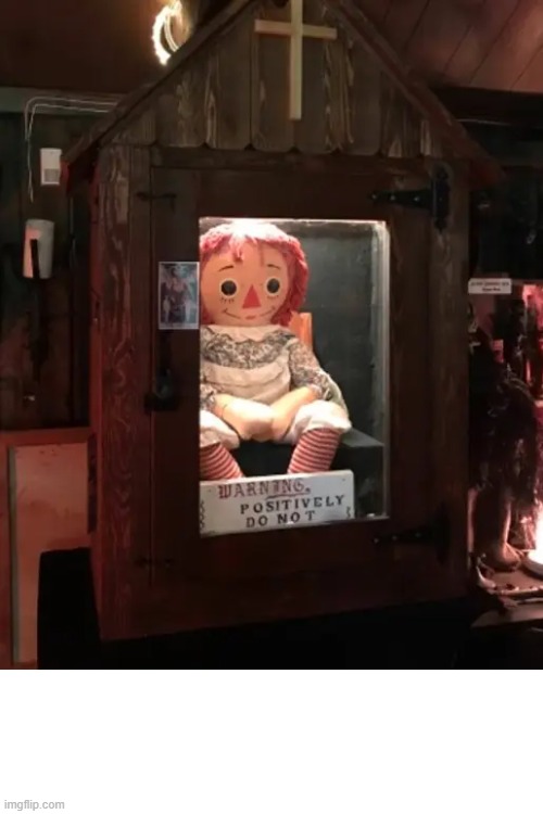 The Annabell doll in Warrens' Occult Museum in Monroe, Connecticut. You need to open it in order to see it says "do not open" | image tagged in facepalm,certified bruh moment,you had one job just the one | made w/ Imgflip meme maker