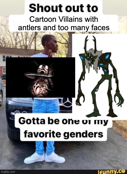 Huh, two nickels | Cartoon Villains with antlers and too many faces | image tagged in gotta be one of my favorite genders,over the garden wall,the owl house | made w/ Imgflip meme maker