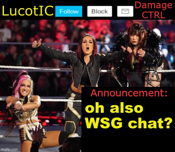 . | oh also WSG chat? | image tagged in lucotic's damage ctrl announcement temp | made w/ Imgflip meme maker