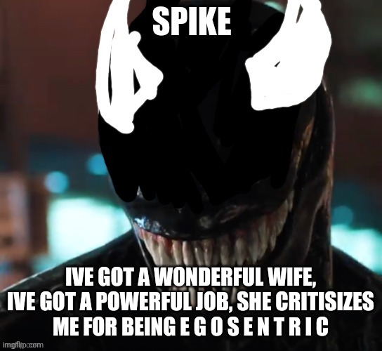 spike | IVE GOT A WONDERFUL WIFE, IVE GOT A POWERFUL JOB, SHE CRITISIZES ME FOR BEING E G O S E N T R I C | image tagged in spike | made w/ Imgflip meme maker