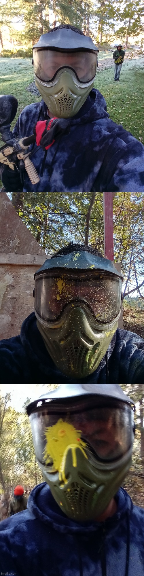 went paintballing for 4 hours today(these three pics are three different pics) | image tagged in paintballing,fun,headshots,funny | made w/ Imgflip meme maker