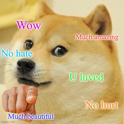 <3 | Wow; Much amazing; No hate; U luved; No hurt; Much beautiful | image tagged in memes,doge,love | made w/ Imgflip meme maker