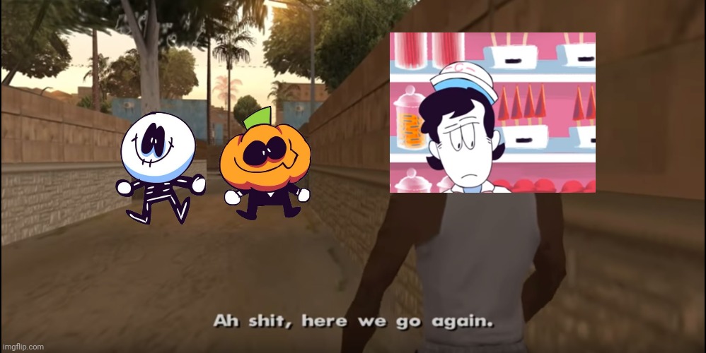 I made a spooky month meme | image tagged in aw shit here we go again | made w/ Imgflip meme maker
