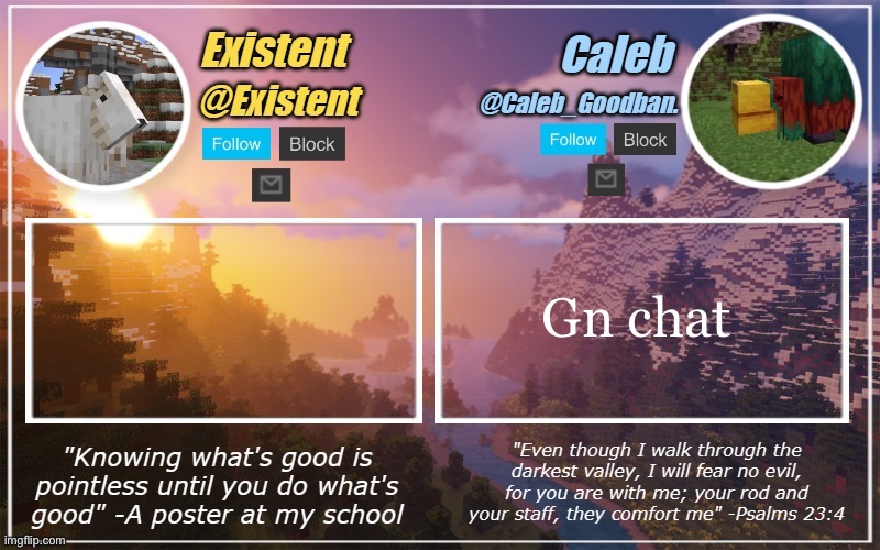Caleb and Existent announcement temp | Gn chat | image tagged in caleb and existent announcement temp | made w/ Imgflip meme maker
