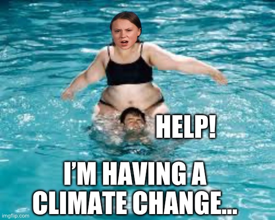 Help... He's Drowning !!! | HELP! I’M HAVING A CLIMATE CHANGE… | image tagged in help he's drowning,greta thunberg how dare you,climate change,republicans,donald trump,maga | made w/ Imgflip meme maker