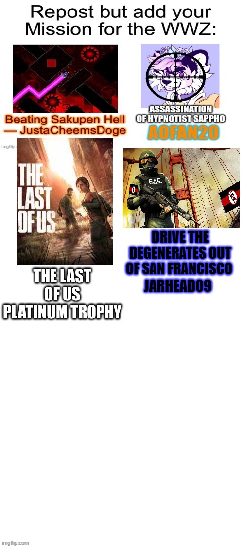 Repost(batim:good luck marine) | DRIVE THE DEGENERATES OUT OF SAN FRANCISCO; JARHEAD09 | made w/ Imgflip meme maker